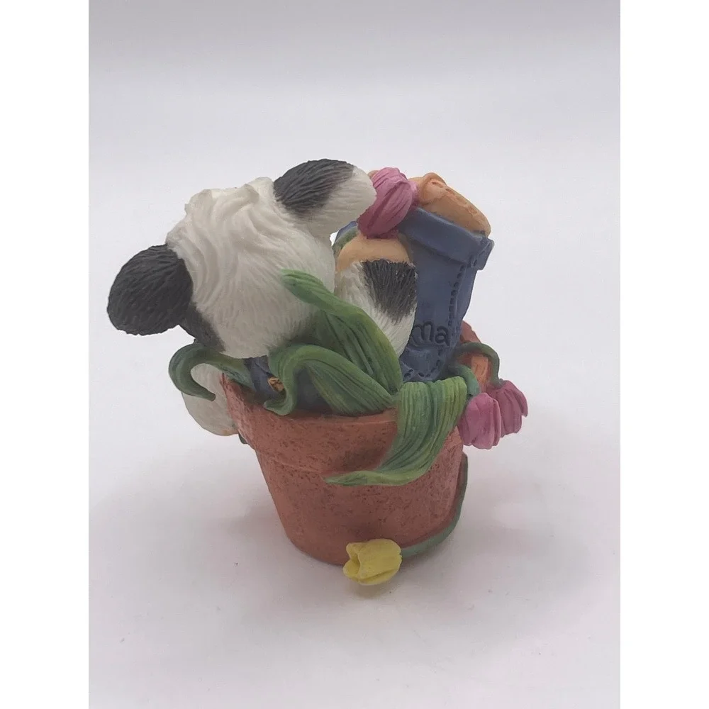 Enesco Mary's Moo Moos Falling for Moo Cow Figurine 1996 207136 Flower Pot Tulip